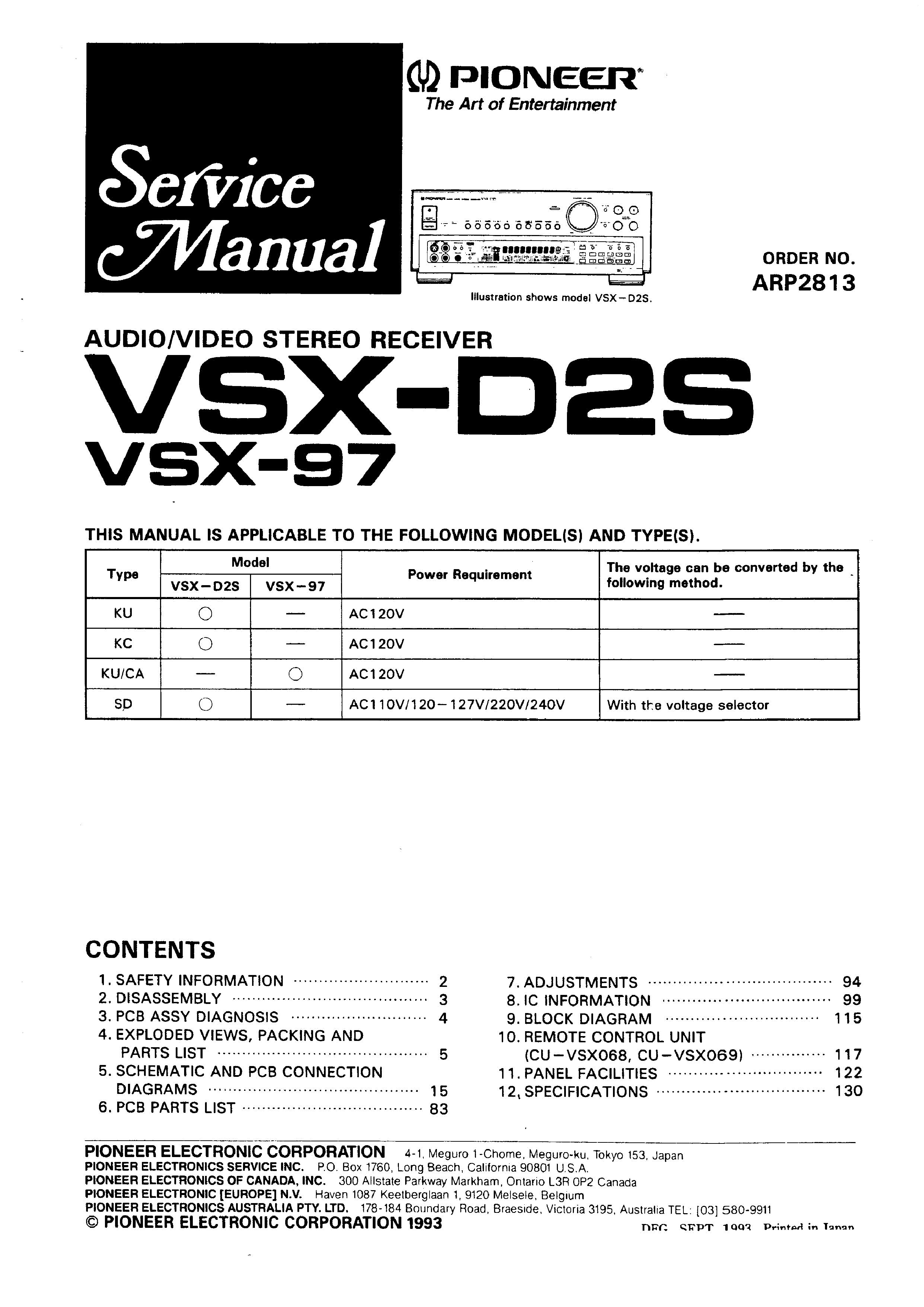 Service Manual for PIONEER VSX-D2S - Download